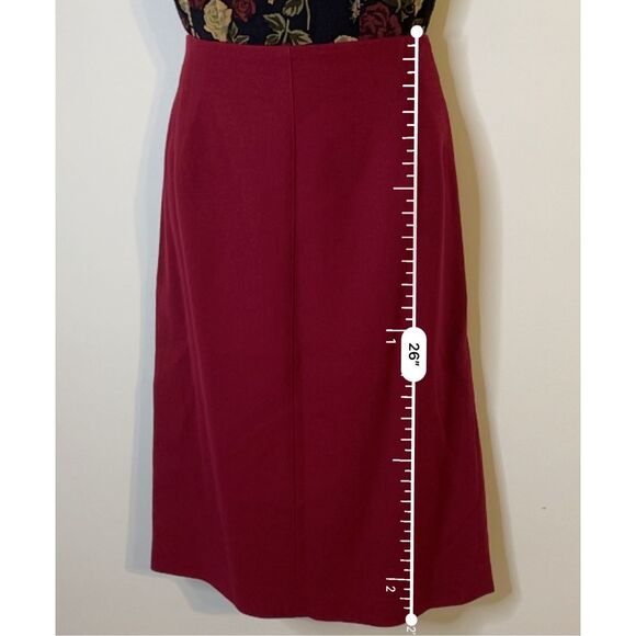 Vintage Deep Wine Red 100% Wool Knee-Midi Skirt 14 - Picture 7 of 7